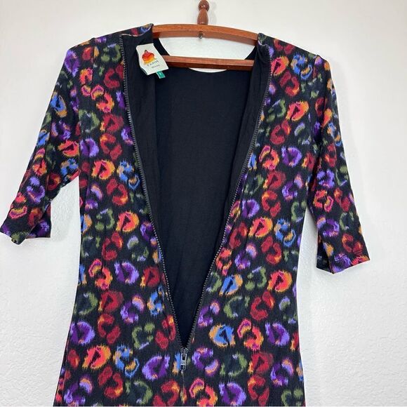 FARM Rio Leopard Print Jersey Sheath Dress in Black Ikat-Dyed Size S - Picture 6 of 13